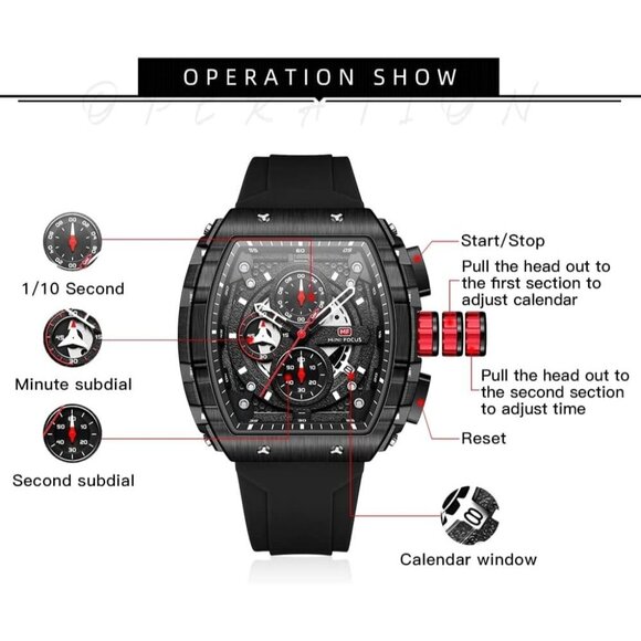 AIMES Black Men Fashion Wristwatch Large Dial Luminous Waterproof Silicon Strap - Picture 7 of 7